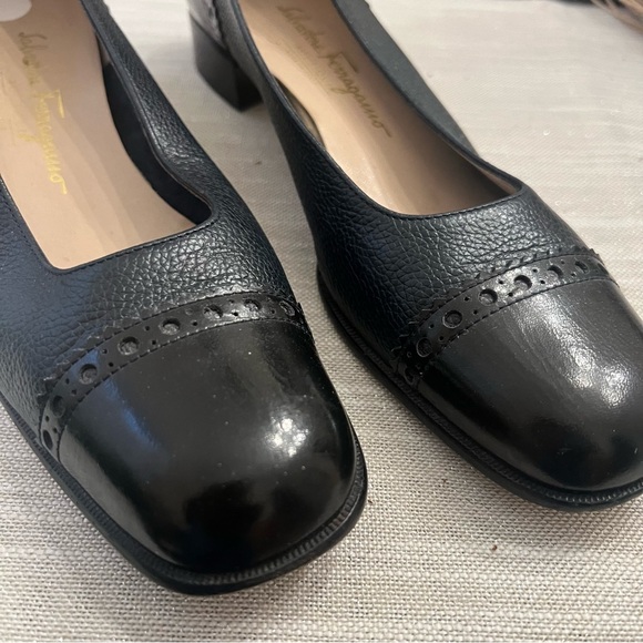Salvatore Ferragamo Navy Cap Toe Leather Loafer Heels 9A - Picture 13 of 13